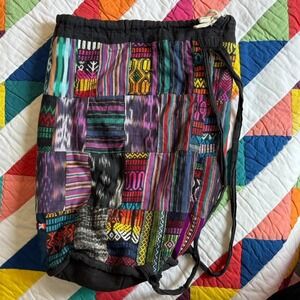 Multicolored Patchwork Drawstring Backpack Guatemalan Textile